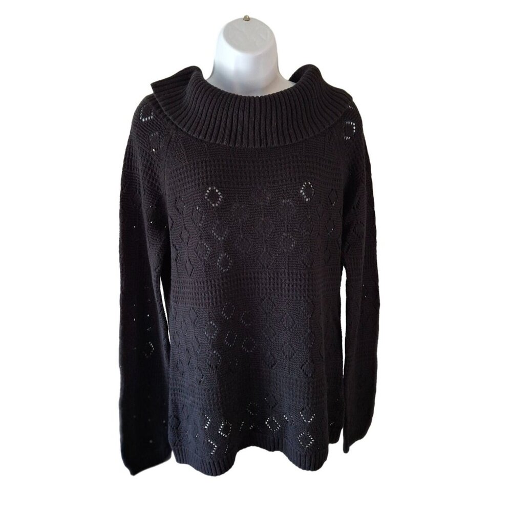 Croft & Barrow Black Textured Knit Sweater Size Large Cozy Pullover Chic Goth